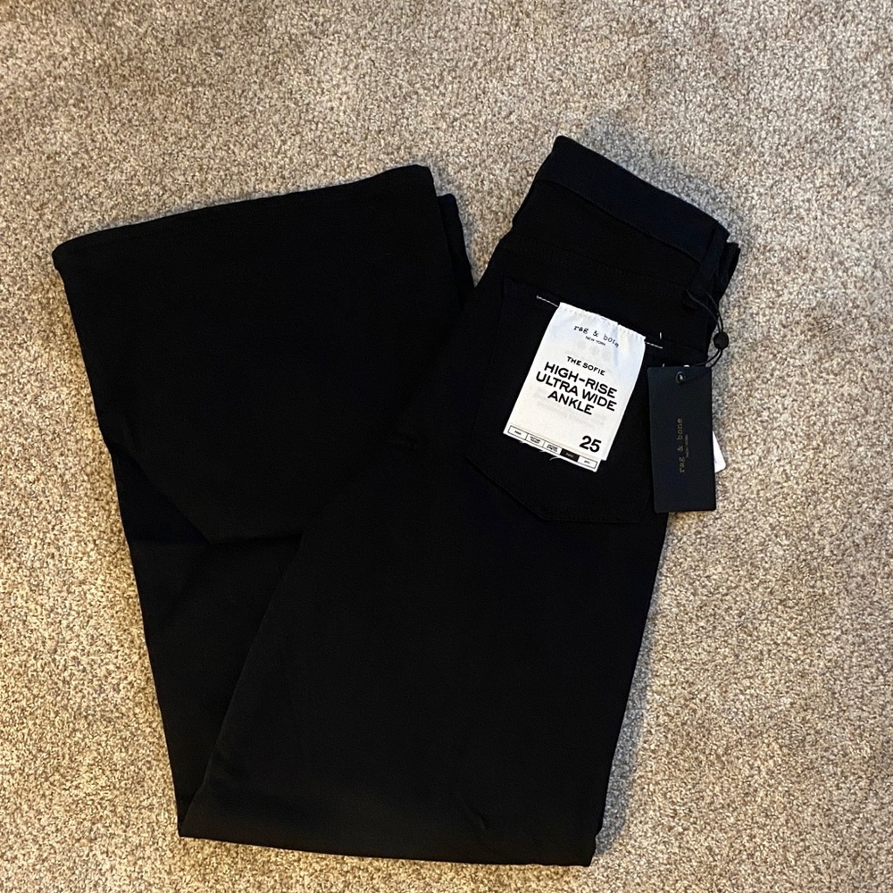 Rag & Bone The Sofia High-Rise Ultra Wide Ankle Jeans Black Size 25